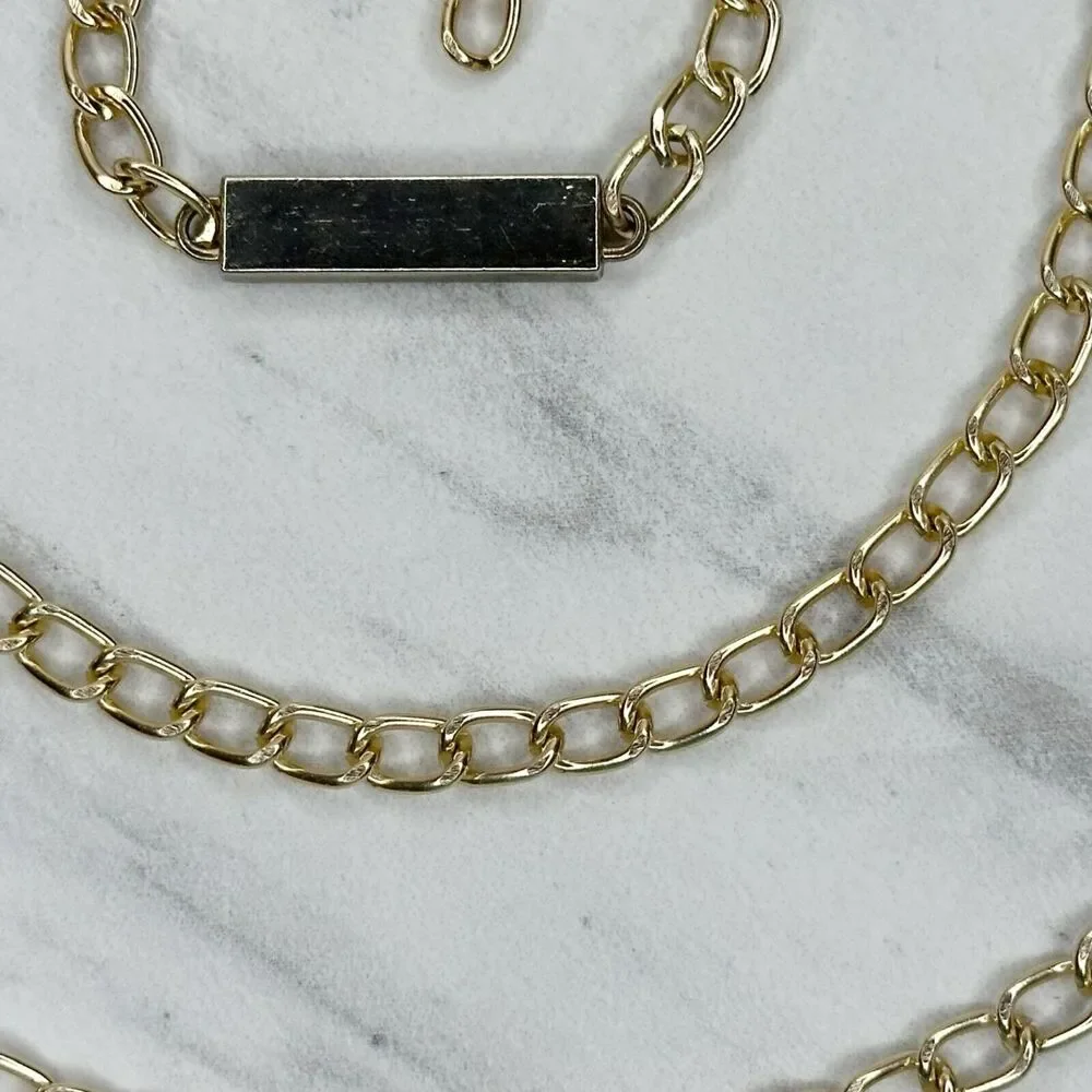 Gold Tone Skinny Chain Link Belt with Bar Details Y2K Festival ✨